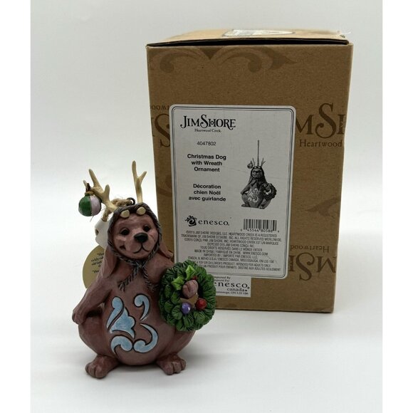 Jim Shore Christmas Dog With Reindeer Antlers  4047802 New w Original Box - Picture 2 of 7
